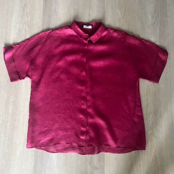 Lafayette 148 Raspberry Tencel Ramie Button Up Shirt Sz M Classic Feminine Chic - Picture 3 of 7